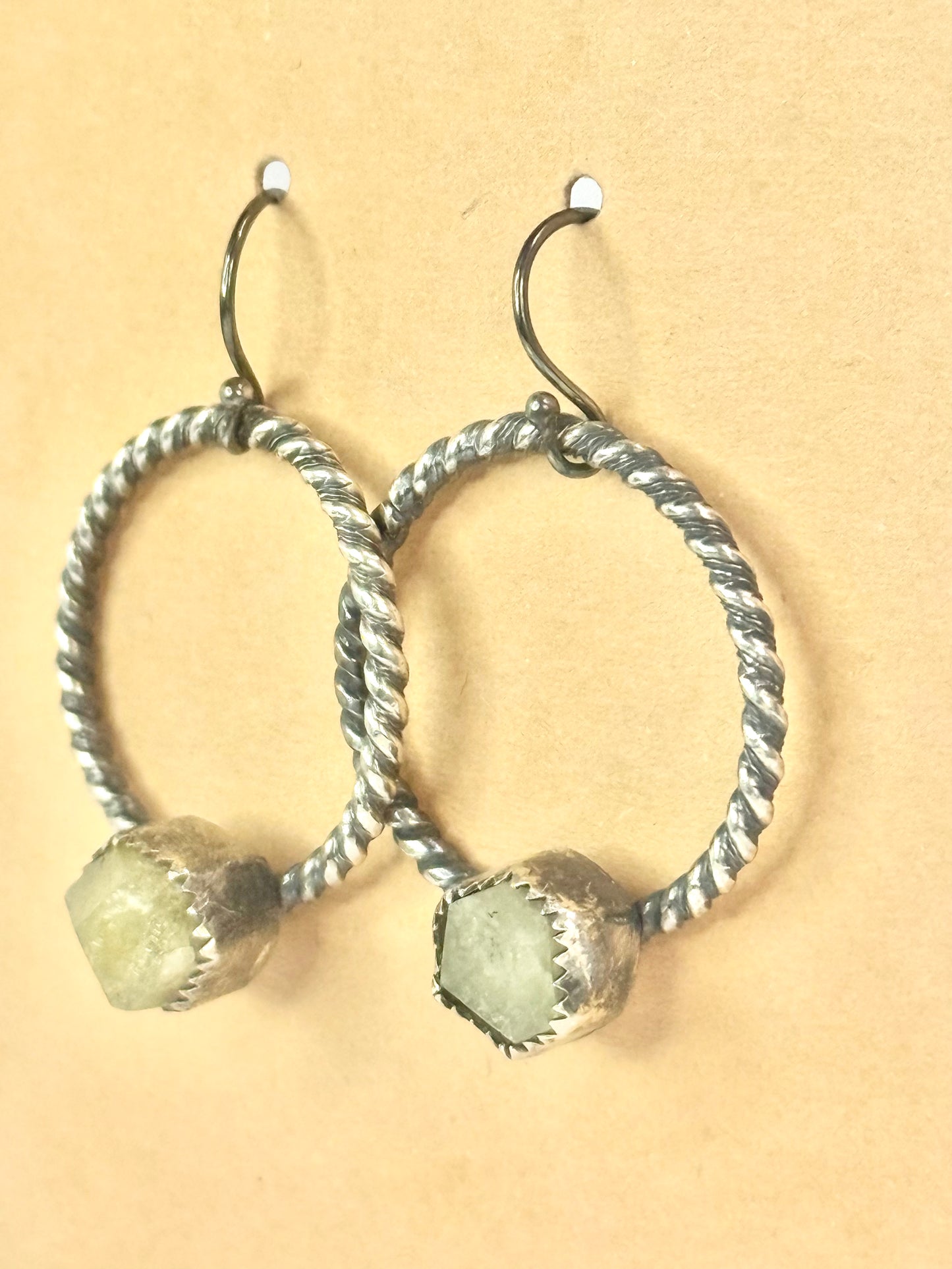 Raw Green Garnet Lasso Earrings