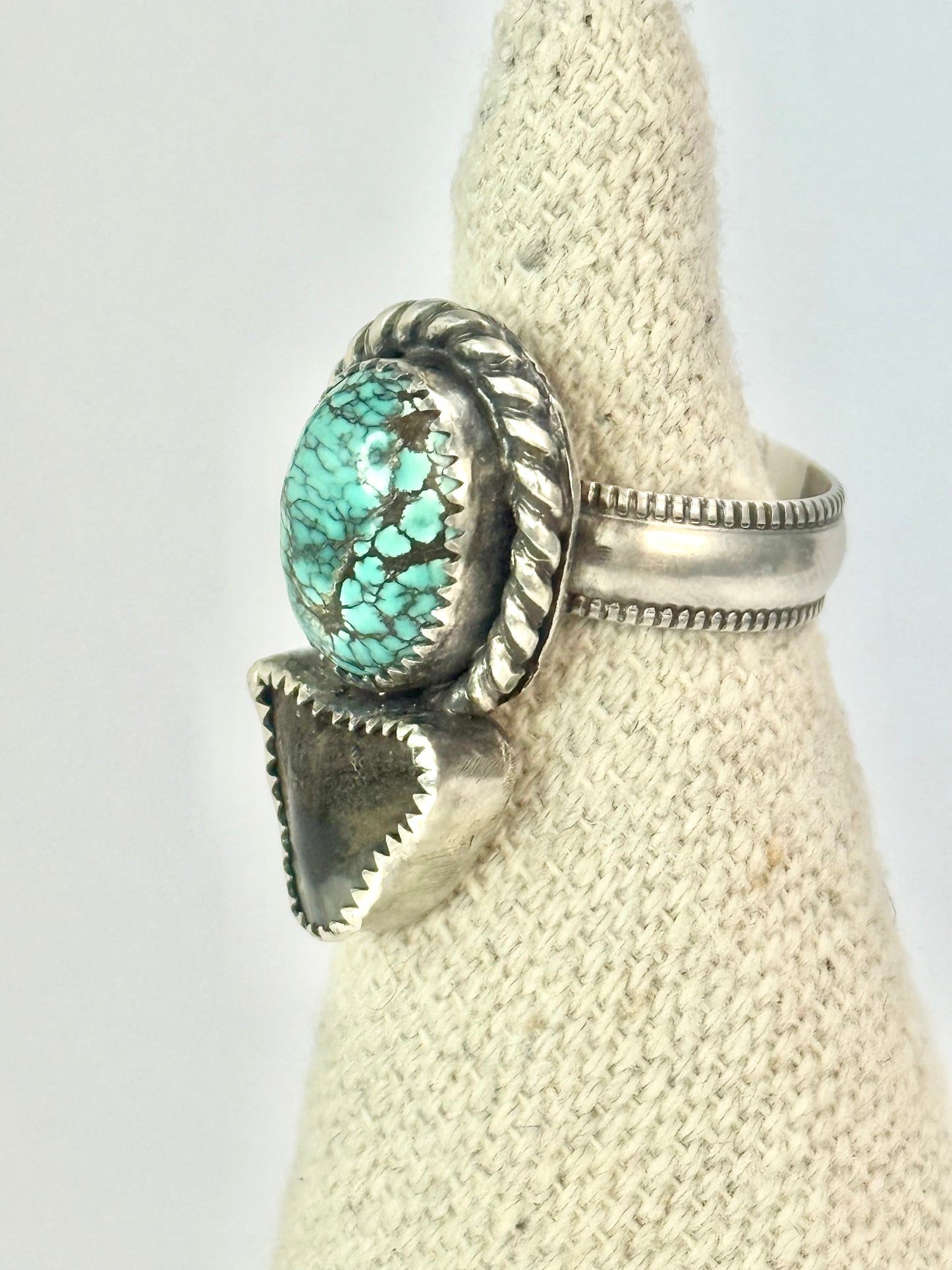 Small Bull Shark Tooth & Turquoise Ring - Size 7