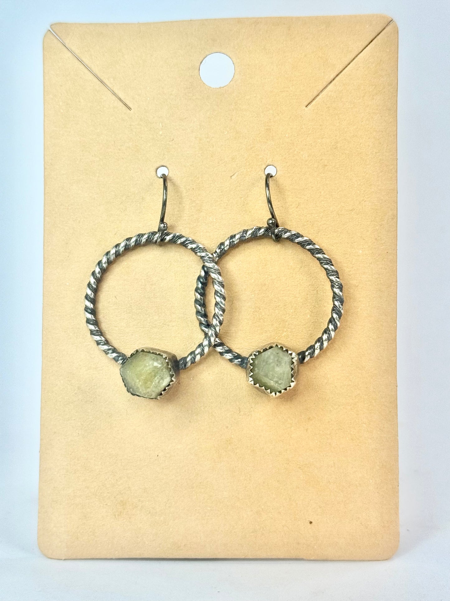 Raw Green Garnet Lasso Earrings