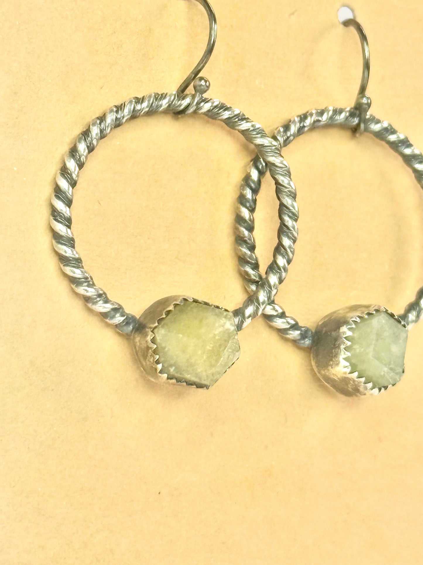 Raw Green Garnet Lasso Earrings