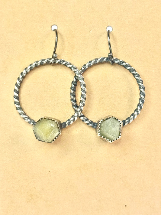 Raw Green Garnet Lasso Earrings