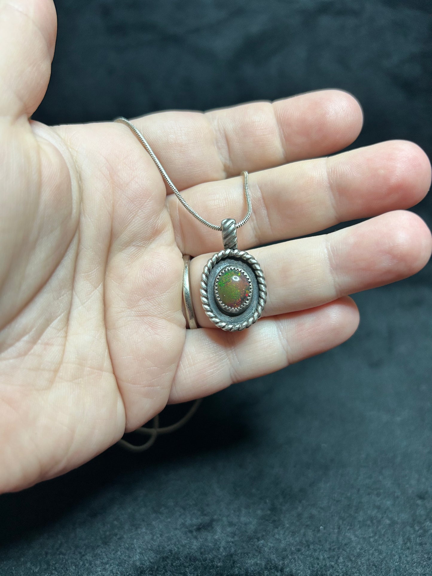 Opal Shield Pendant with Chain
