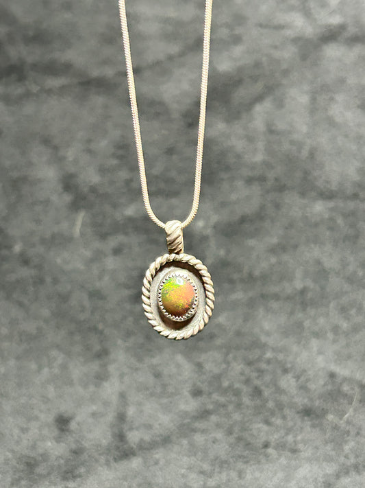 Opal Shield Pendant with Chain
